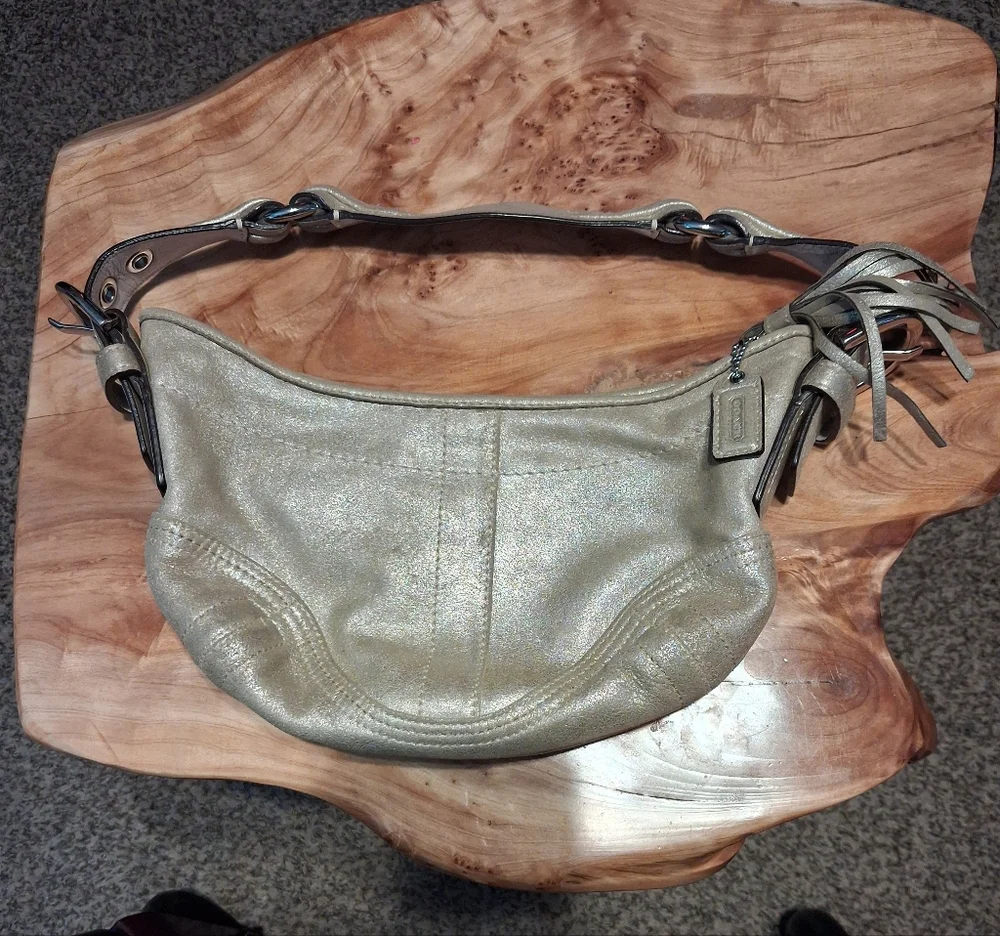 Coach Shimmering Gold Leather Shoulder Bag with Tassel - Picture 1 of 5